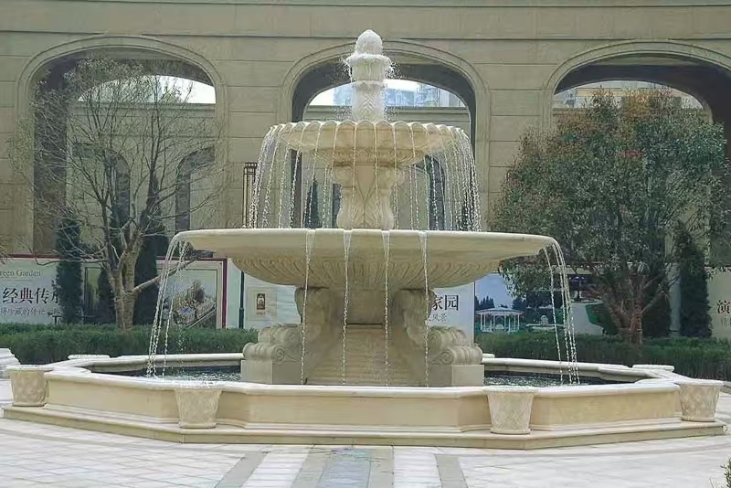 平凉 黄金麻花岗岩异型加工——户外庭院石雕流水喷泉