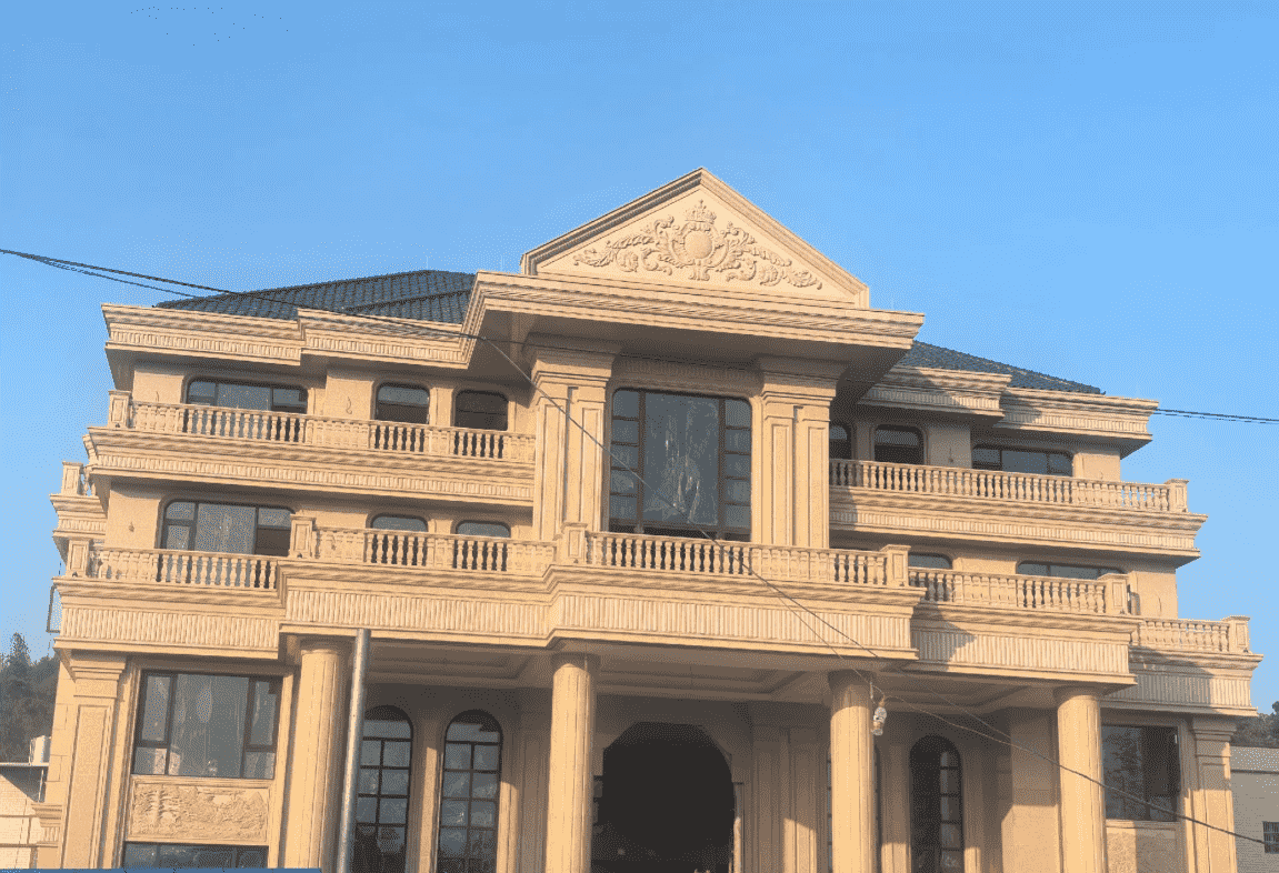 平凉黄金麻别墅外墙干挂石材效果示例