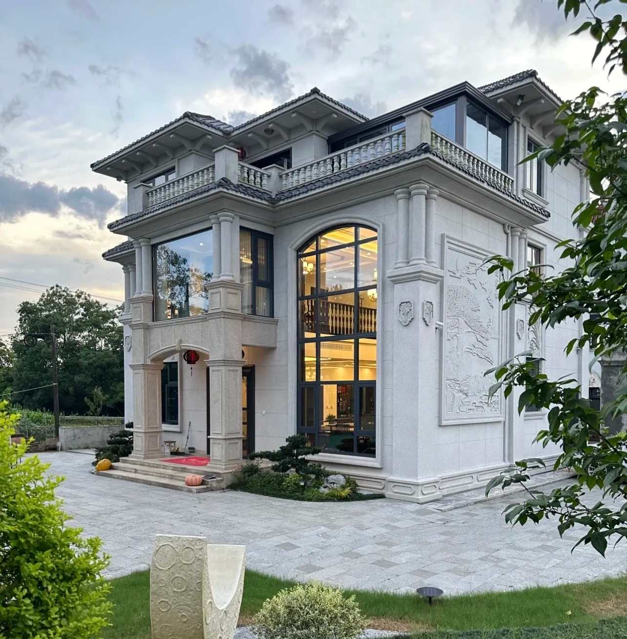 平凉 白麻花岗岩私人别墅干挂石材豪华定制