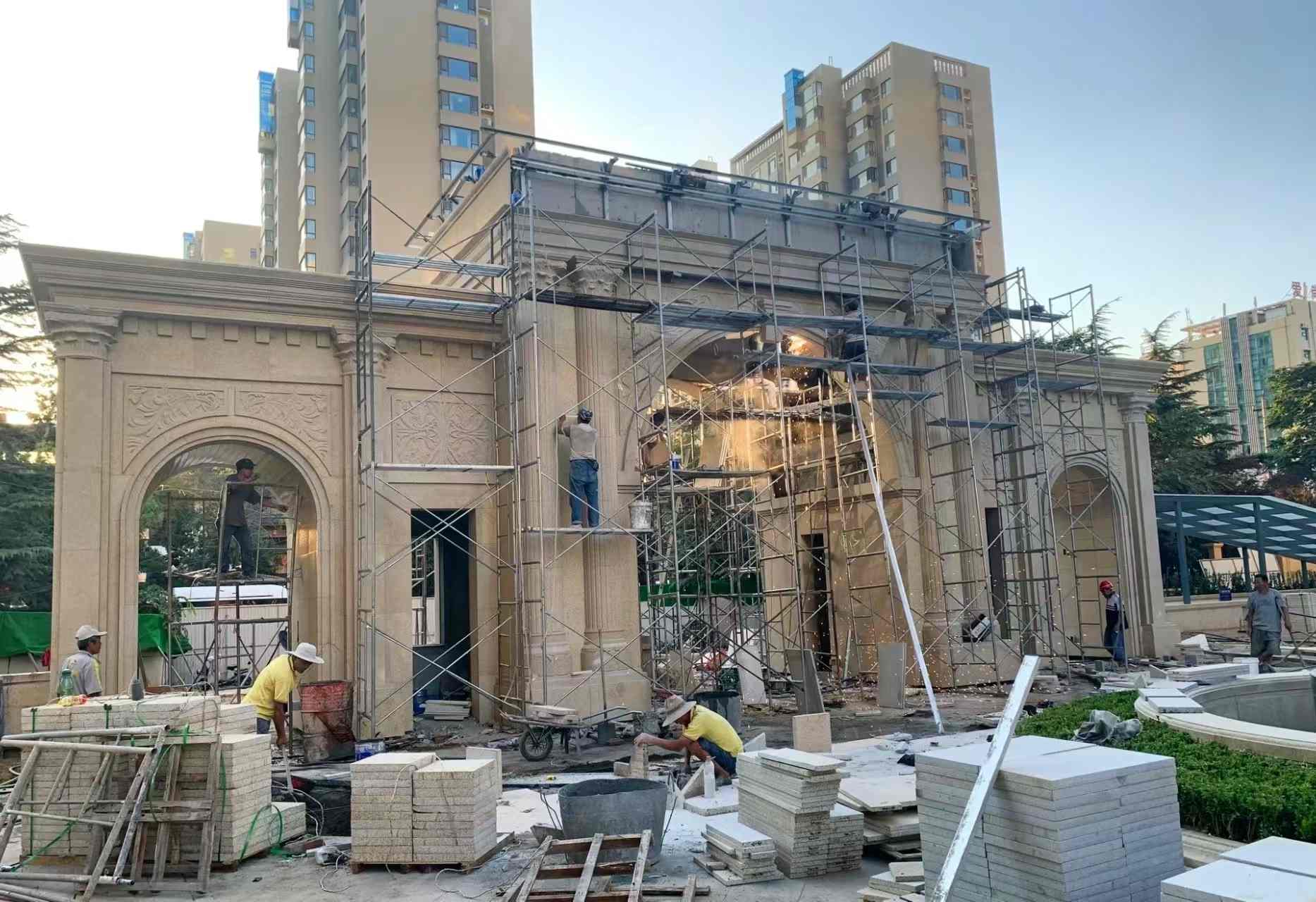 平凉 黄金麻荔枝面花岗岩小区门楼外墙干挂