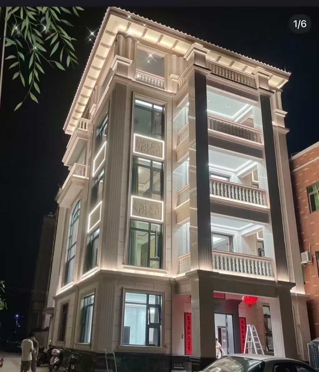 平凉 芝麻白花岗岩别墅外墙夜间效果